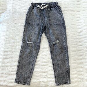 Women's Distressed Black Denim Jean Pants Stretchy Elastic Waist Size Medium